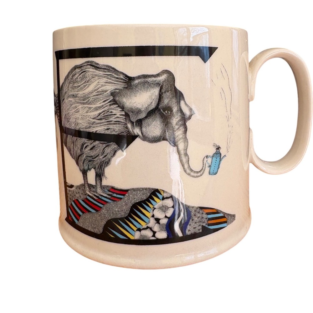 Anthropologie Florence Balducci Elephant Mug Whimsical Art Coffee Cup Stoneware